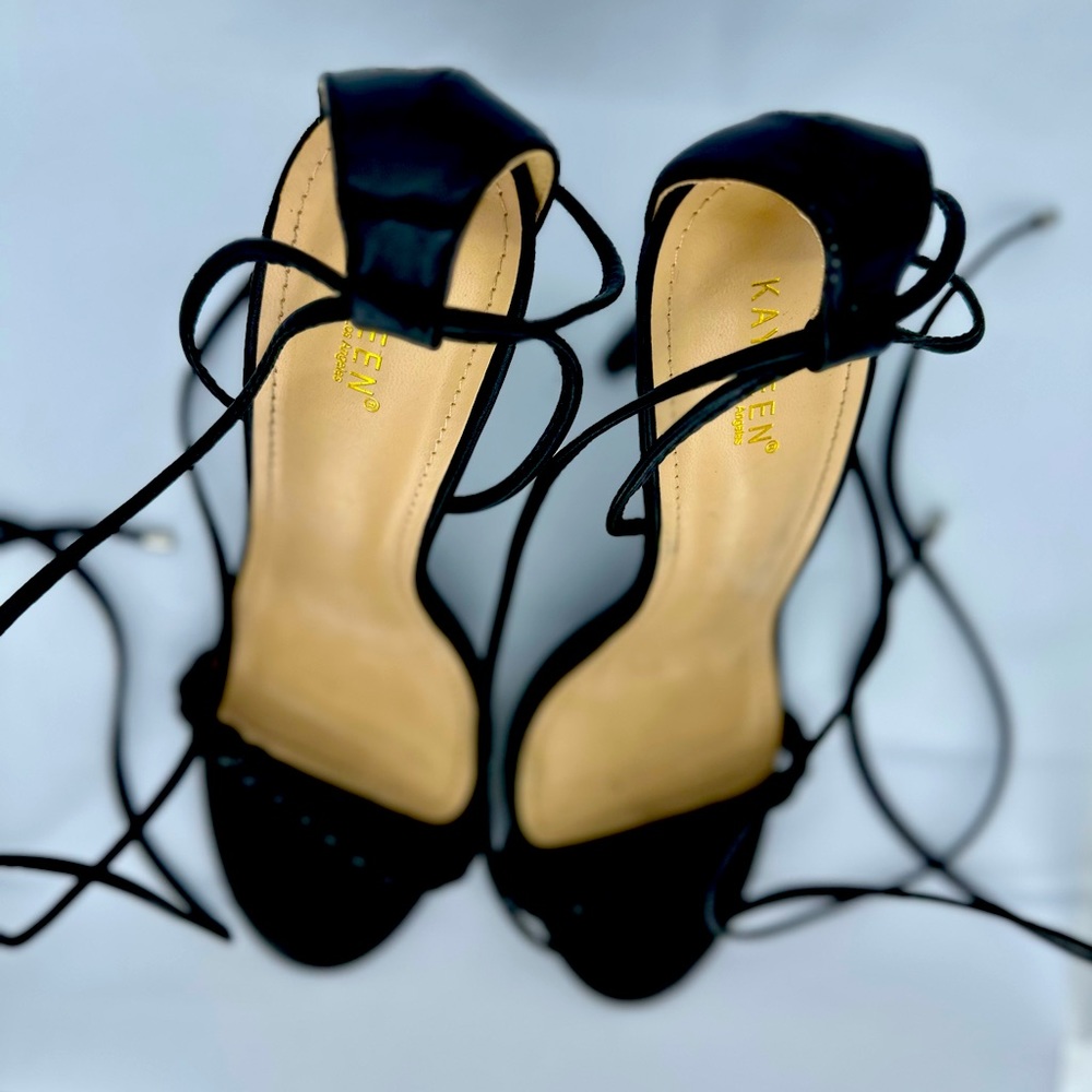KAYLEEN by Los Angeles Black Wrap Heels. Size 10 - Picture 16 of 16